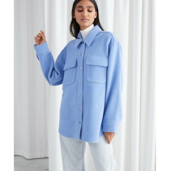 & Other Stories Oversized Wool Blend Workwear Shirt Blue Shacket Womens Size 2 - Picture 1 of 7